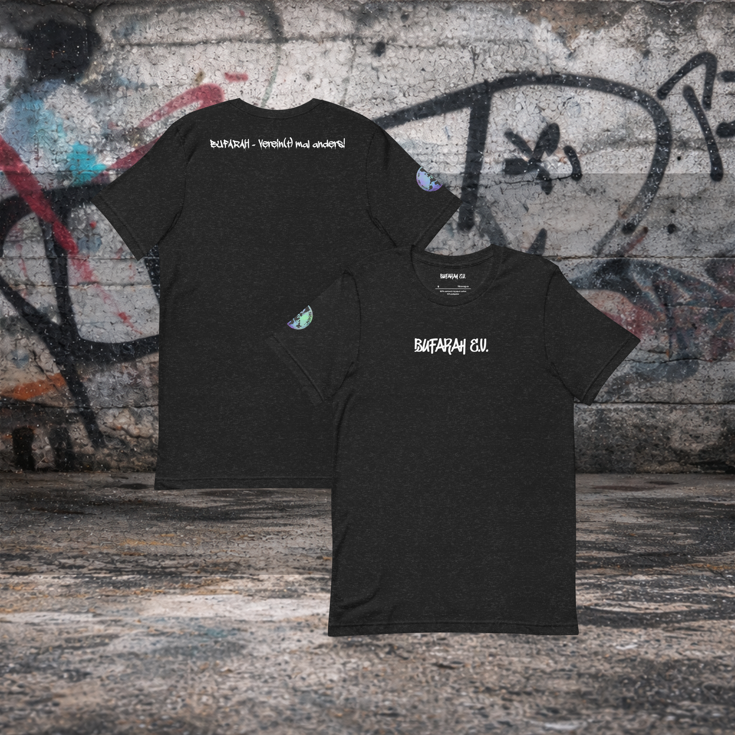Schwarzes Unisex-T-Shirt Essentialz - Rückansicht mit Logo
