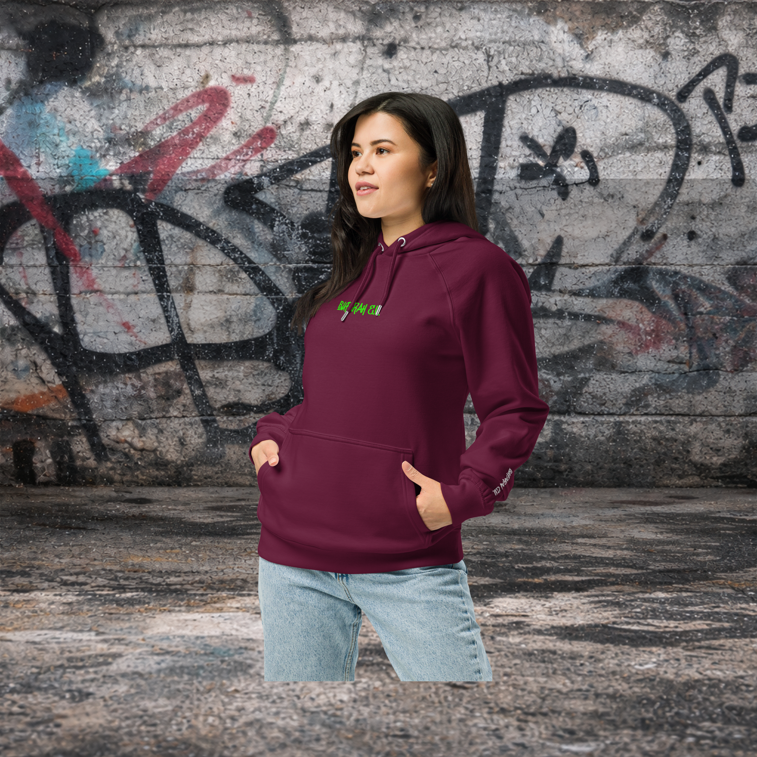 Schwarzer Bio-Raglan-Hoodie Streetz - Vorderansicht mit Logo
