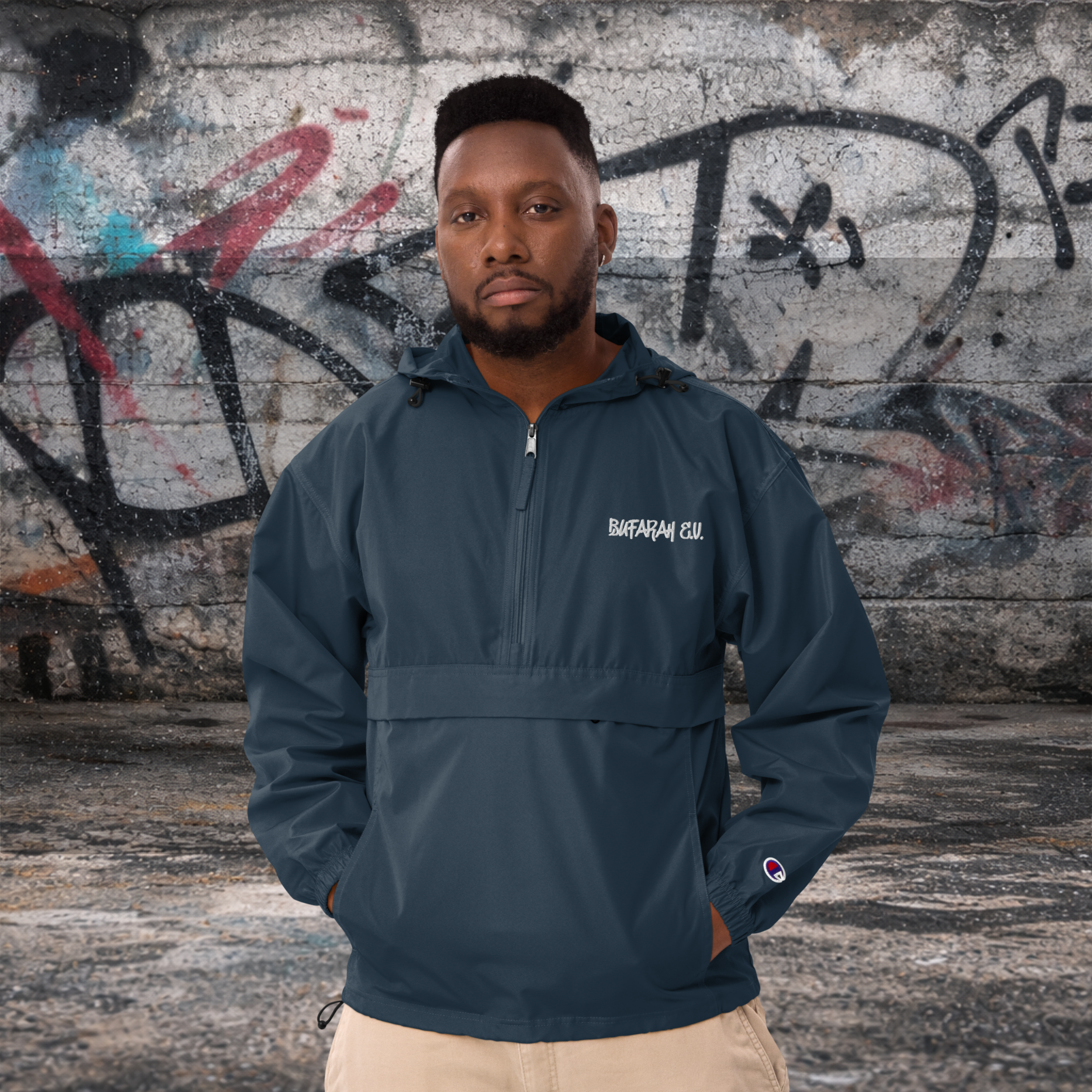 Navy bestickte Champion-Jacke Essentialz - Vorderansicht