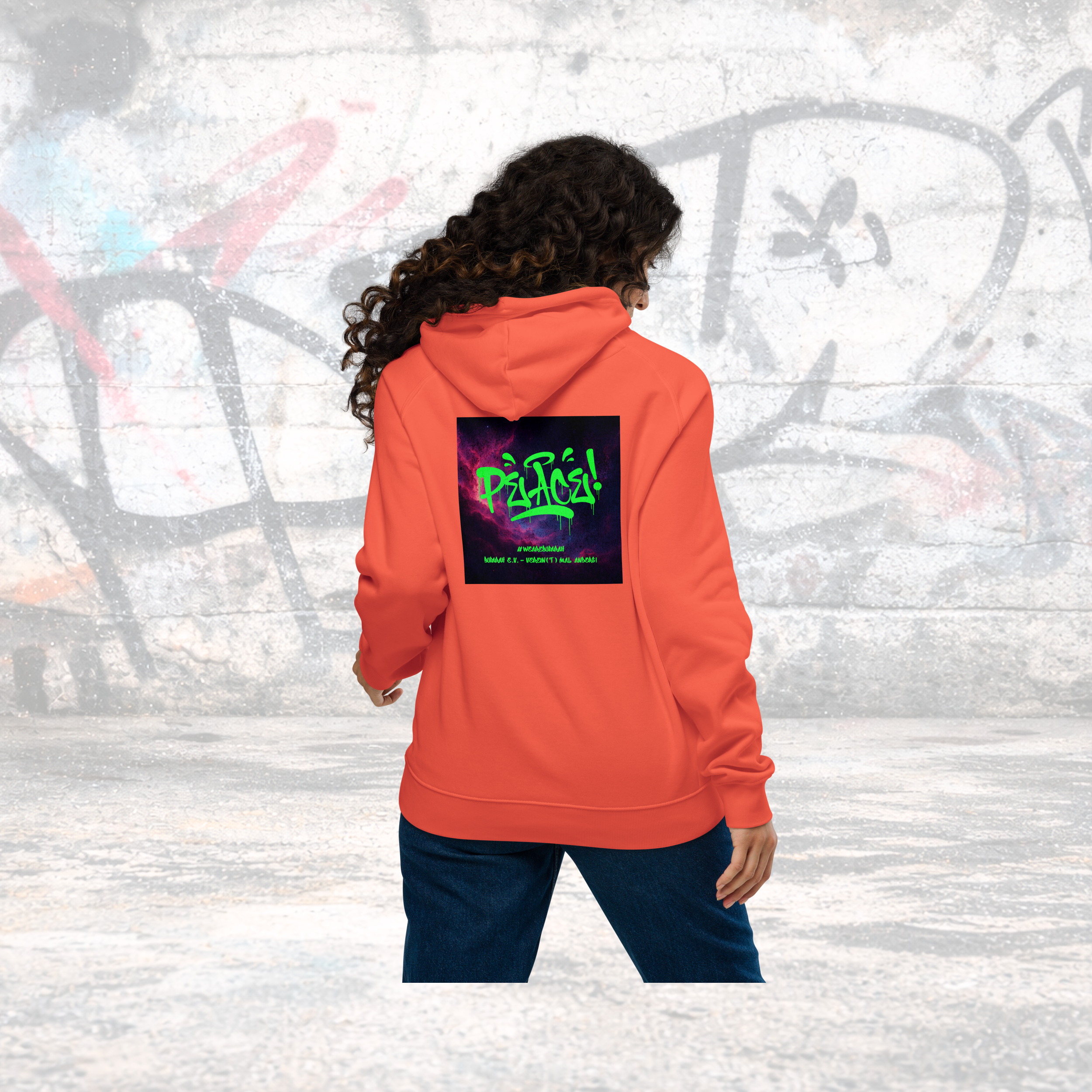 Burnt Orange Bio-Raglan-Hoodie Colorz - Detailansicht Logo
