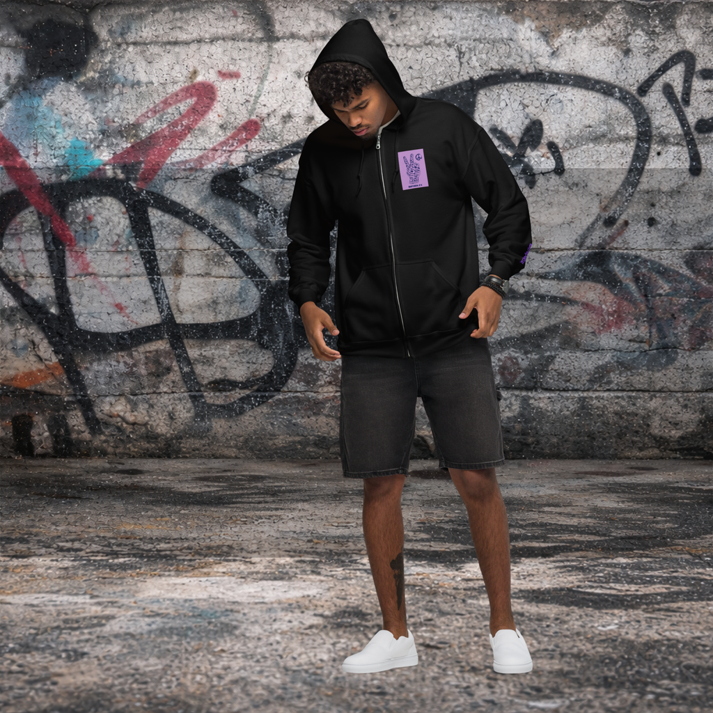 Schwarzer Unisex Zip Hoodie mit Gioia Design - Vorderansicht