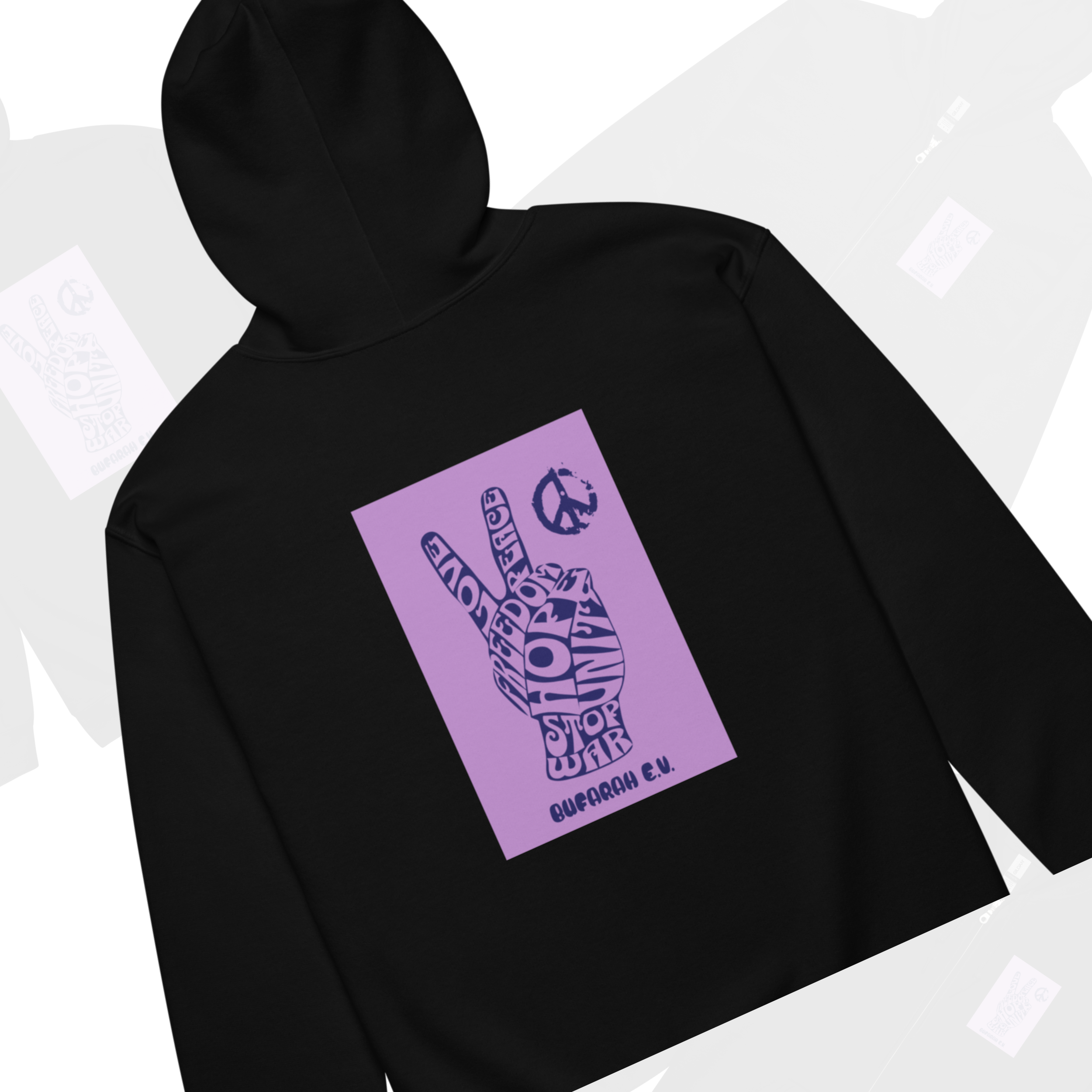 "Schwarzer Zip Hoodie mit kreativem Jugend-Design - Detailansicht