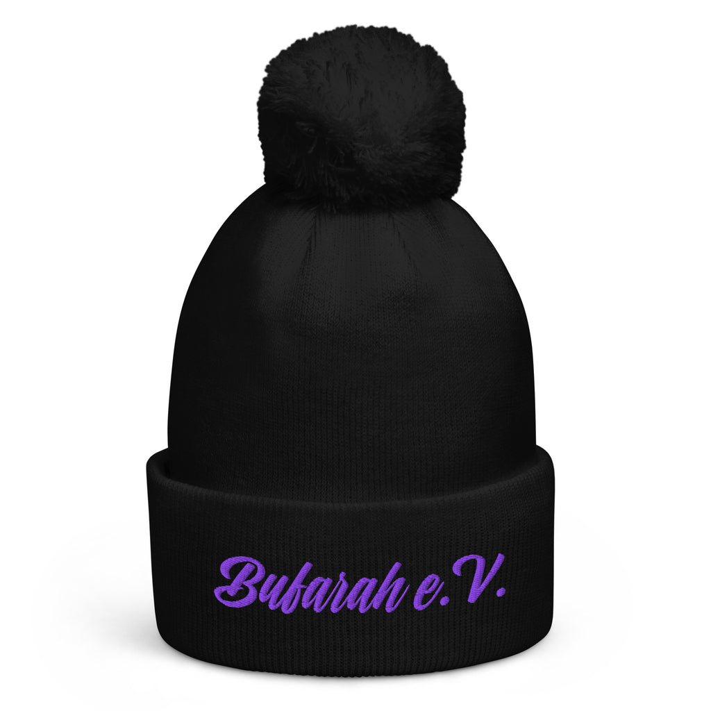 Schwarze Bommel-Beanie - Vorderansicht Produktmockup

