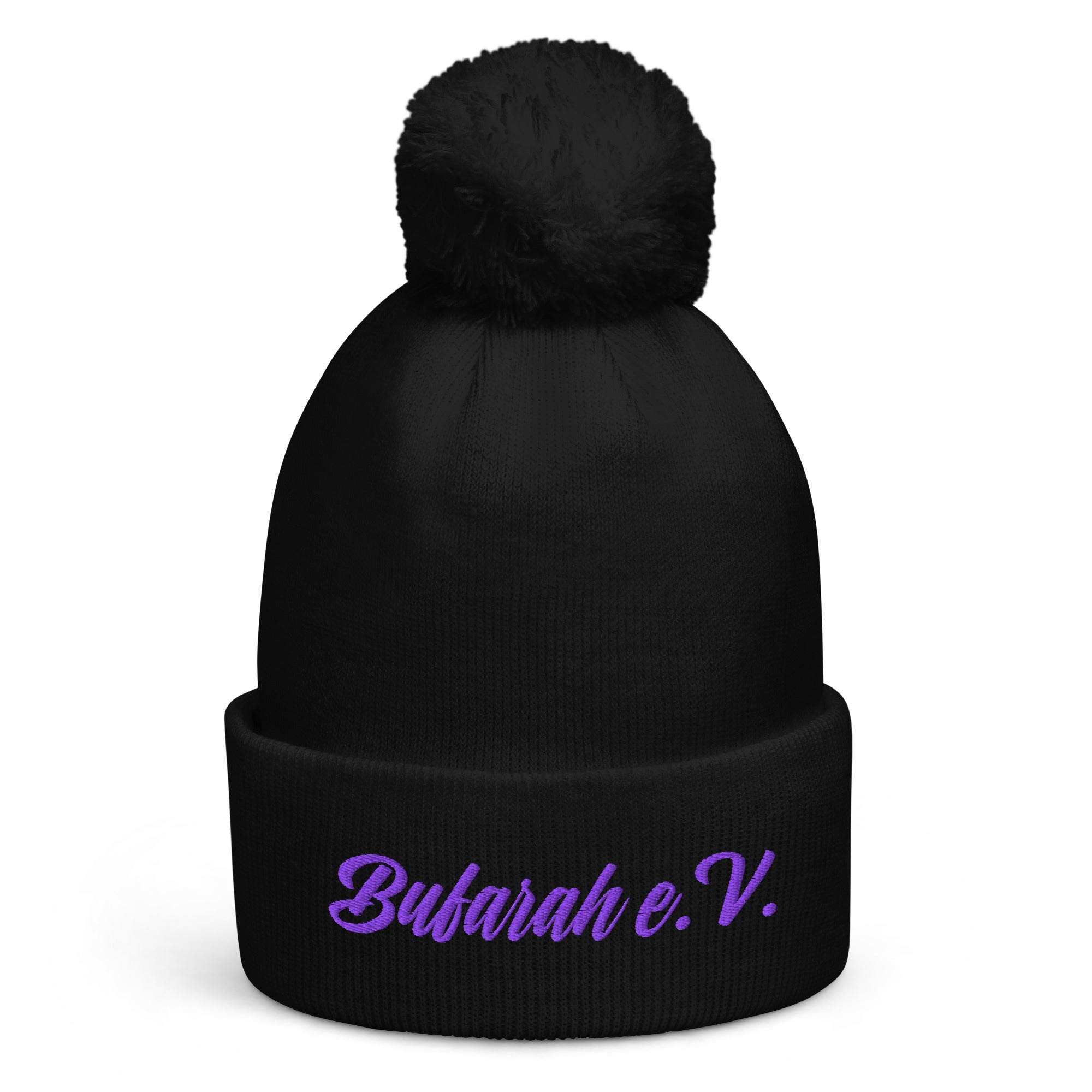Schwarze Bommel-Beanie - Vorderansicht Produktmockup
