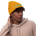 Senf gerippte Strickmütze Colorz - Vorderansicht Produktmockup
