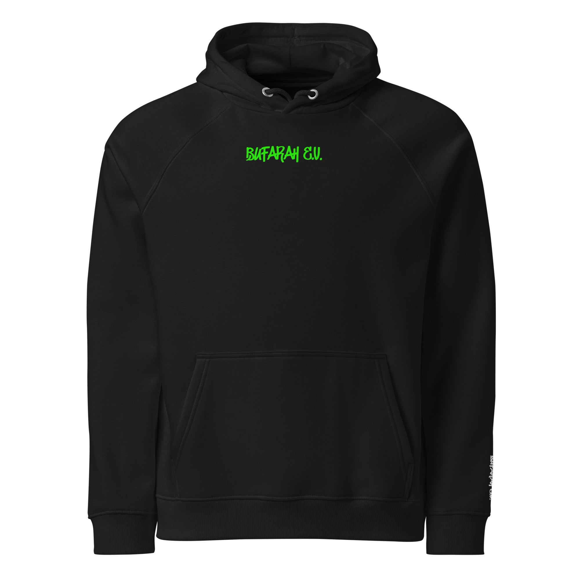 Schwarzer Bio-Raglan-Hoodie Streetz - Vorderansicht Produktmockup
