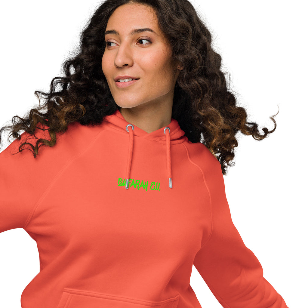 Burnt Orange Bio-Raglan-Hoodie Colorz - Vorderansicht Produktmockup
