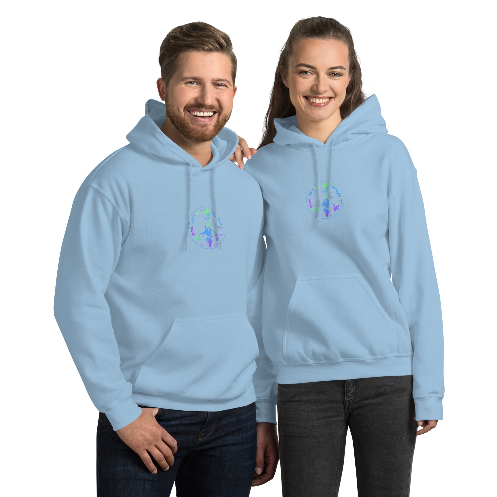 Hellblauer Unisex-Kapuzenpullover Essentialz - Vorderansicht